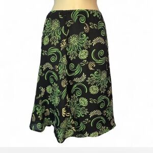 Floral Green dark brown floral scroll knee length fit flare Skirt size 10 Y2K